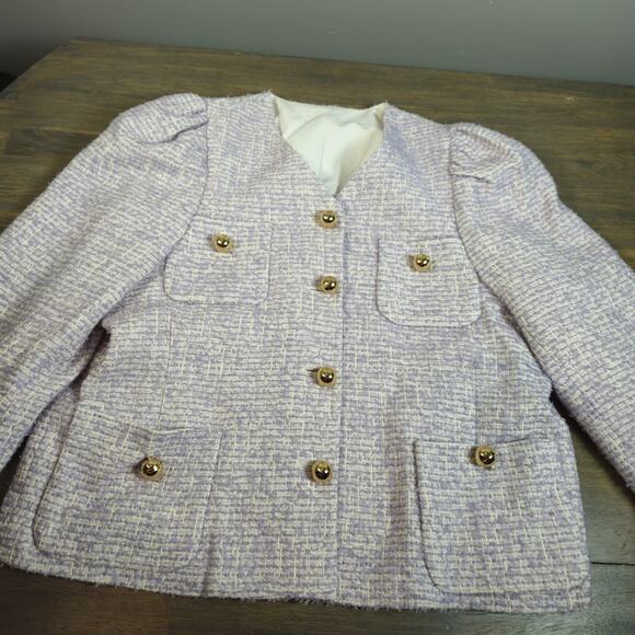 pushBUTTON Clothing Tweed Blazer Jacket Lavender Size Small Gold Accents KPop - Picture 3 of 9